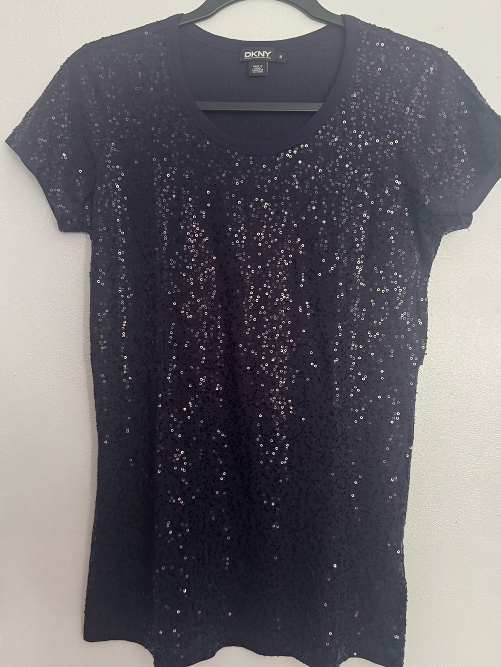 DKNY Black Short Sleeve Sequin Tee